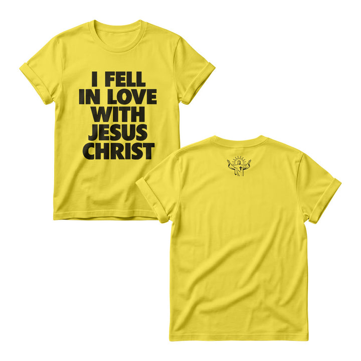 Christianartworkshop I Fell In Love With Jesus Christ Vertical Stack Bold Block Front Print Christian Women’s Crewnecks - Yellow - 4XL - image 3