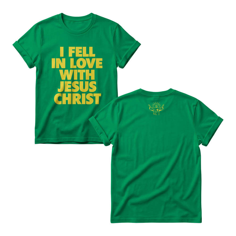 Christianartworkshop I Fell In Love With Jesus Christ Vertical Stack Bold Block Front Print Christian Women’s Crewnecks - Green - 4XL - image 9