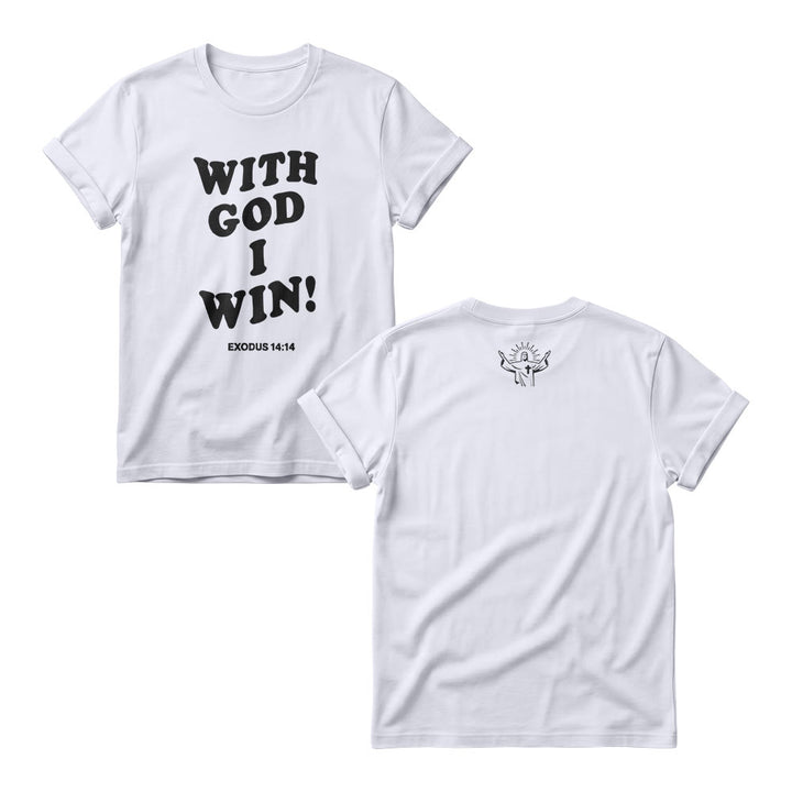 Christianartworkshop With God I Win Rounded Bubble Stack Font Exodus 14 :14 Front Print Women’s Crewnecks - White - 4XL - image 3