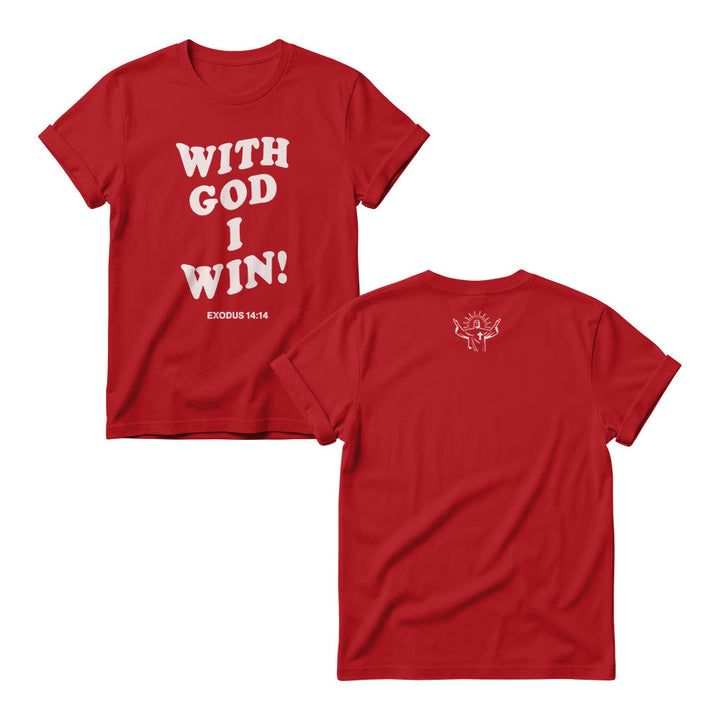 Christianartworkshop With God I Win Rounded Bubble Stack Font Exodus 14 :14 Front Print Women’s Crewnecks - Red - 4XL - image 8