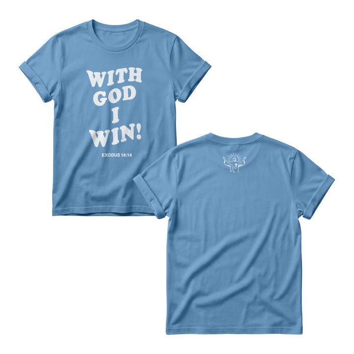 Christianartworkshop With God I Win Rounded Bubble Stack Font Exodus 14 :14 Front Print Women’s Crewnecks - Blue - 4XL - image 7