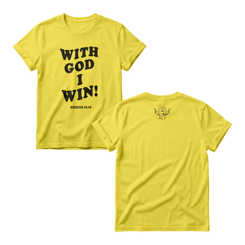 Christianartworkshop With God I Win Rounded Bubble Stack Font Exodus 14 :14 Front Print Women’s Crewnecks - Yellow - 4XL - image 4