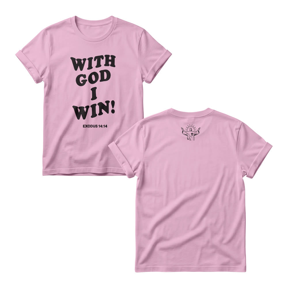 Christianartworkshop With God I Win Rounded Bubble Stack Font Exodus 14 :14 Front Print Women’s Crewnecks - Pink - 4XL - image 6