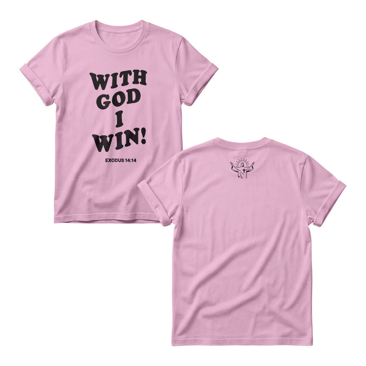 Christianartworkshop With God I Win Rounded Bubble Stack Font Exodus 14 :14 Front Print Women’s Crewnecks - Pink - 4XL - image 6