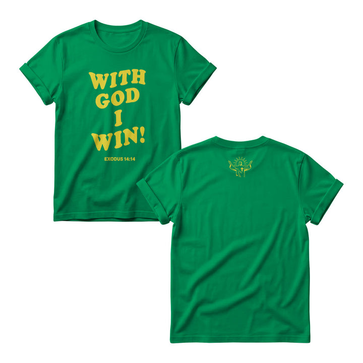 Christianartworkshop With God I Win Rounded Bubble Stack Font Exodus 14 :14 Front Print Women’s Crewnecks - Green - 4XL - image 9