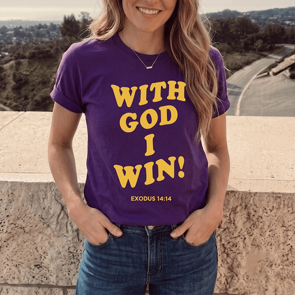 Christianartworkshop With God I Win Rounded Bubble Stack Font Exodus 14 :14 Front Print Women’s Crewnecks - image 0