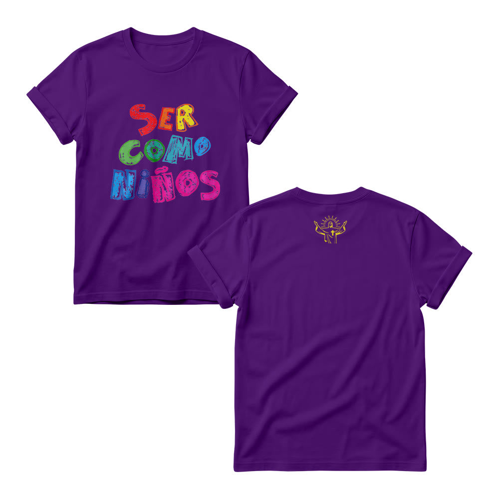Christianartworkshop Ser Como Niños Multicolor Glossy Bubble Spanish Scripture Front Print Christian Women’s Crewnecks - Purple - 4XL - image 7