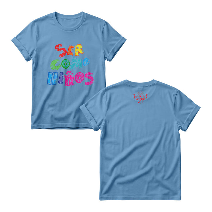 Christianartworkshop Ser Como Niños Multicolor Glossy Bubble Spanish Scripture Front Print Christian Women’s Crewnecks - Blue - 4XL - image 5