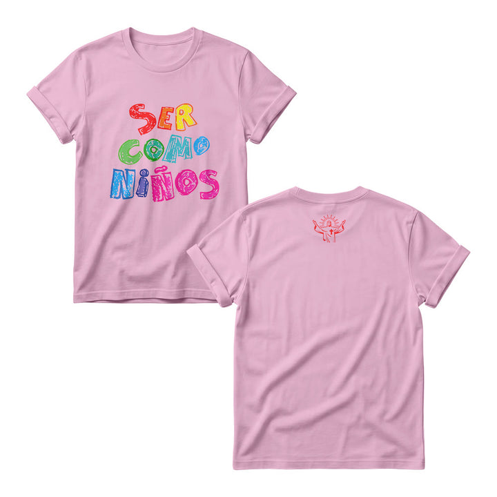 Christianartworkshop Ser Como Niños Multicolor Glossy Bubble Spanish Scripture Front Print Christian Women’s Crewnecks - Pink - 4XL - image 1