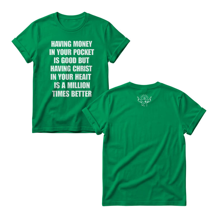 Christianartworkshop Minimal Plain Block Wealth Contrast Christ Heart Slogan Front Tiny Worship Graphic Back Women’s Crewnecks - Green - 4XL - image 1