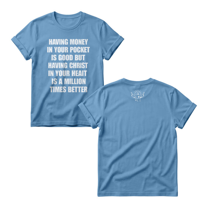 Christianartworkshop Minimal Plain Block Wealth Contrast Christ Heart Slogan Front Tiny Worship Graphic Back Women’s Crewnecks - Blue - 4XL - image 6
