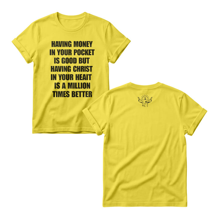 Christianartworkshop Minimal Plain Block Wealth Contrast Christ Heart Slogan Front Tiny Worship Graphic Back Women’s Crewnecks - Yellow - 4XL - image 4