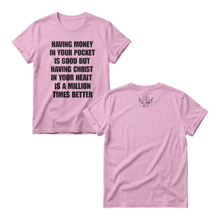 Christianartworkshop Minimal Plain Block Wealth Contrast Christ Heart Slogan Front Tiny Worship Graphic Back Women’s Crewnecks - Pink - 4XL - image 2