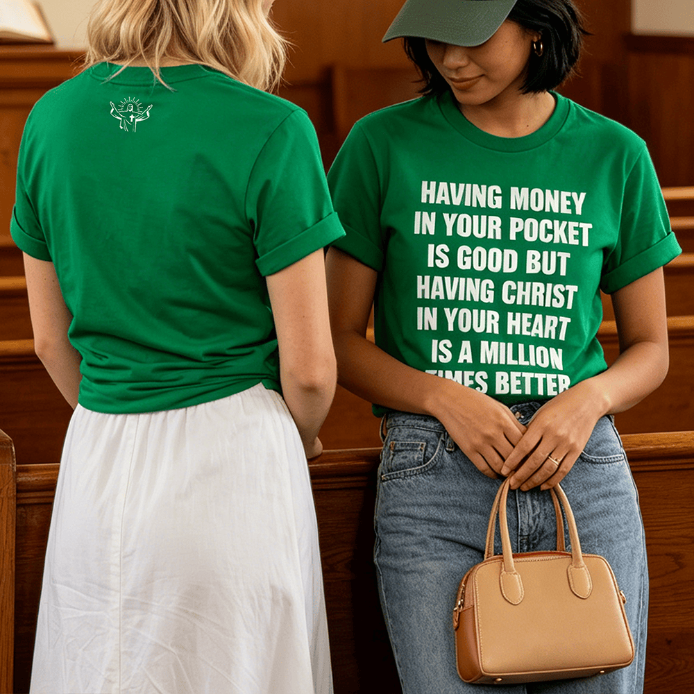 Christianartworkshop Minimal Plain Block Wealth Contrast Christ Heart Slogan Front Tiny Worship Graphic Back Women’s Crewnecks - image 0