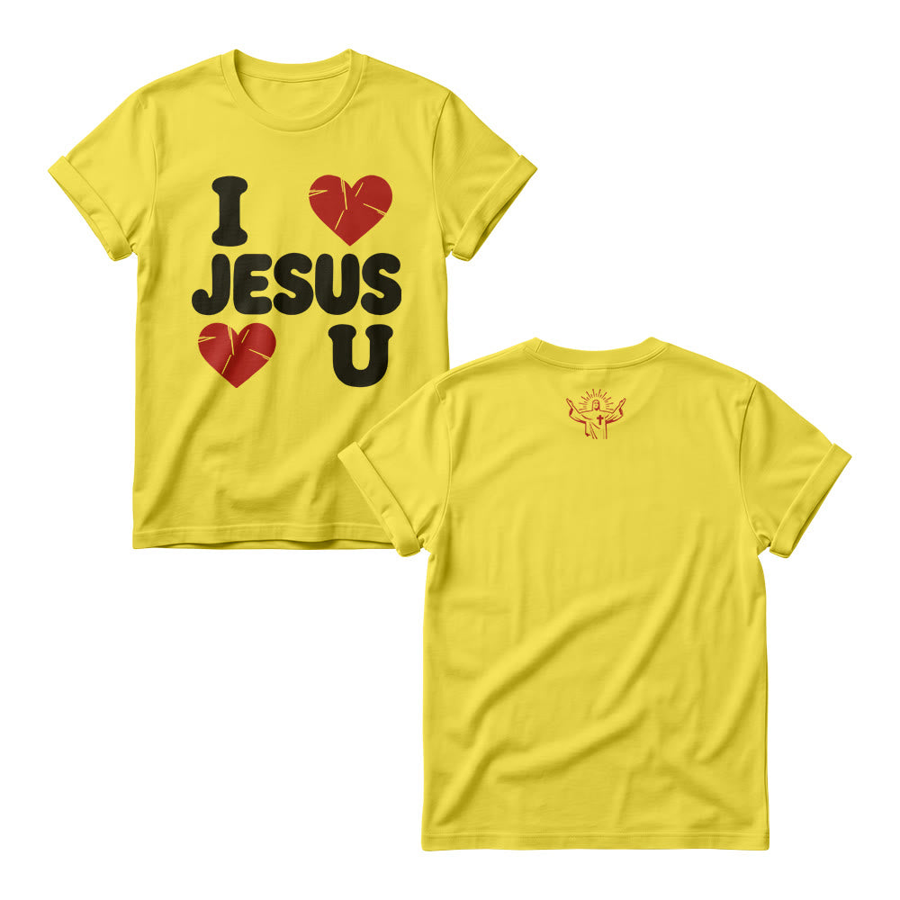 Christianartworkshop Cute Chunky Bubble Letter I Love Jesus Simple Double Heart Graphic Women’s Crewnecks - Yellow - 4XL - image 3