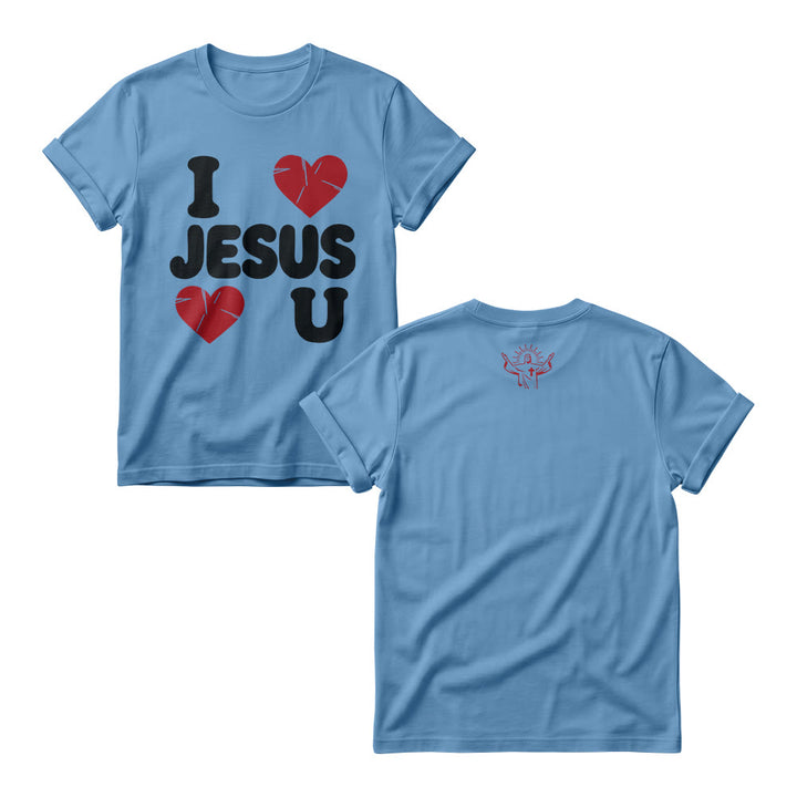 Christianartworkshop Cute Chunky Bubble Letter I Love Jesus Simple Double Heart Graphic Women’s Crewnecks - Blue - 4XL - image 6