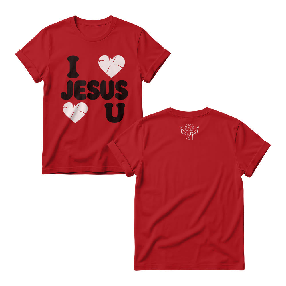 Christianartworkshop Cute Chunky Bubble Letter I Love Jesus Simple Double Heart Graphic Women’s Crewnecks - Red - 4XL - image 8