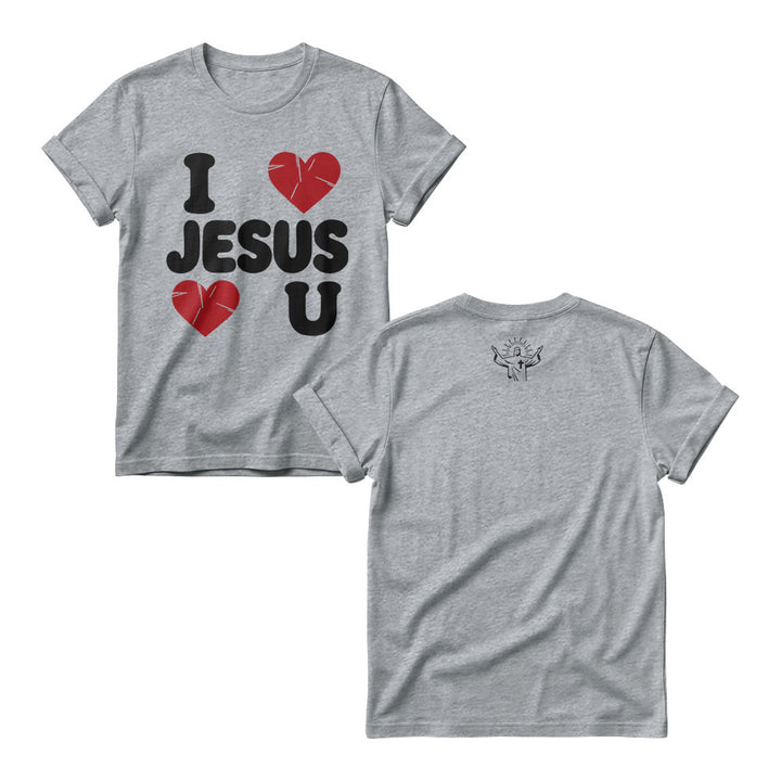 Christianartworkshop Cute Chunky Bubble Letter I Love Jesus Simple Double Heart Graphic Women’s Crewnecks - Grey - 4XL - image 4