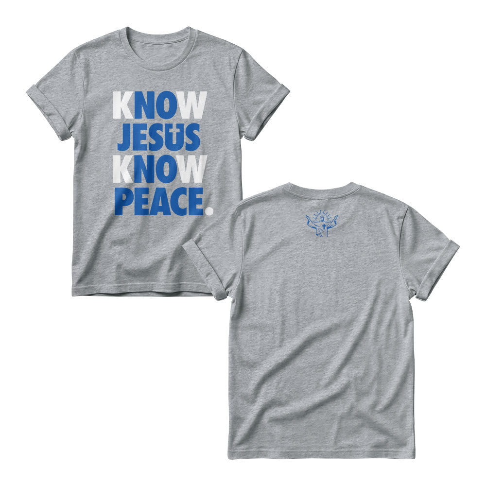 Christianartworkshop Know Jesus Know Peace Two Tone Vertical Stack Bold Block Front Print Christian Women’s Crewnecks - Grey - 4XL - image 4