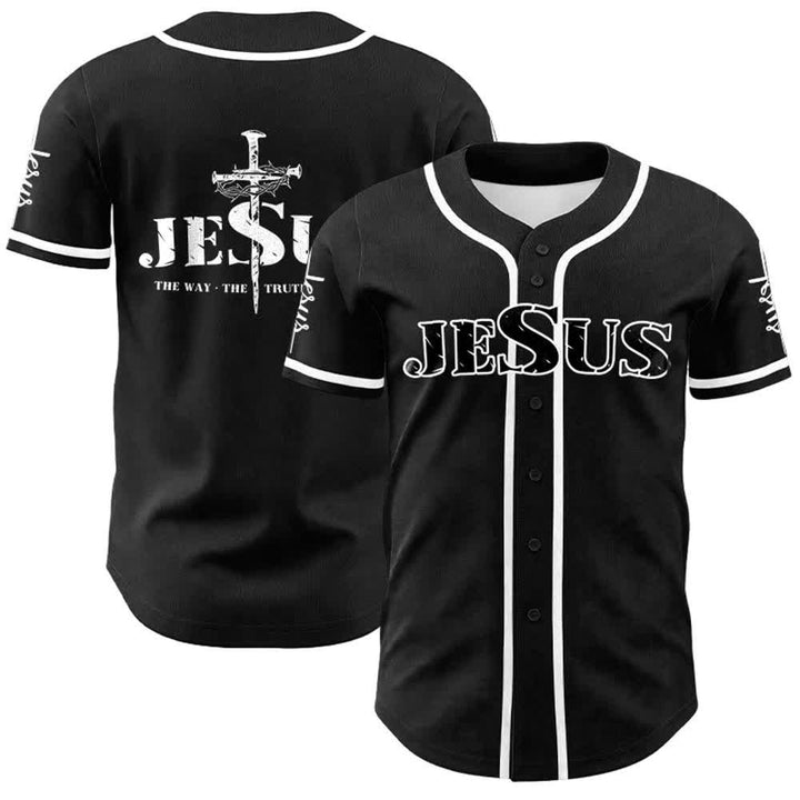 Christianartworkshop Jesus Cross Nail and Crown of Thorns Baseball Jersey - Black - White - 5XL - image 4