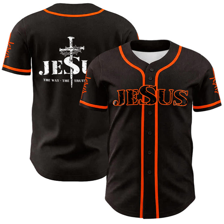 Christianartworkshop Jesus Cross Nail and Crown of Thorns Baseball Jersey - Black - Orange - 5XL - image 9