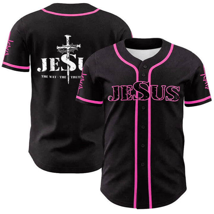 Christianartworkshop Jesus Cross Nail and Crown of Thorns Baseball Jersey - Black - Pink - 5XL - image 19