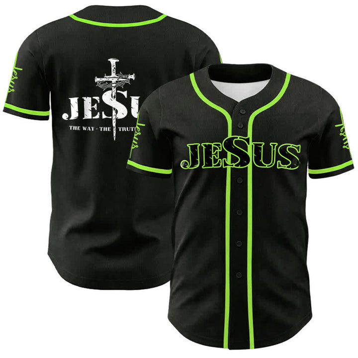 Christianartworkshop Jesus Cross Nail and Crown of Thorns Baseball Jersey - Black - Green - 5XL - image 21