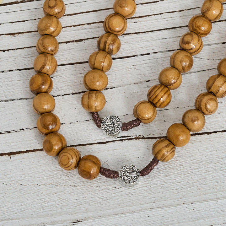 Christianartworkshop Natural Grain Wooden Bead Cord Rosary With St.Benedict / Our Lady / Finger Rosary Pendant - image 3
