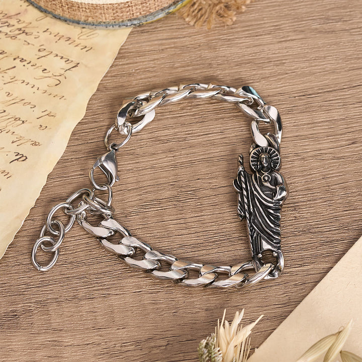 Christianartworkshop Antiqued Metal Chunky Curb Chain St.Jude & Framed Crucifix Bracelet - St.Jude - image 7