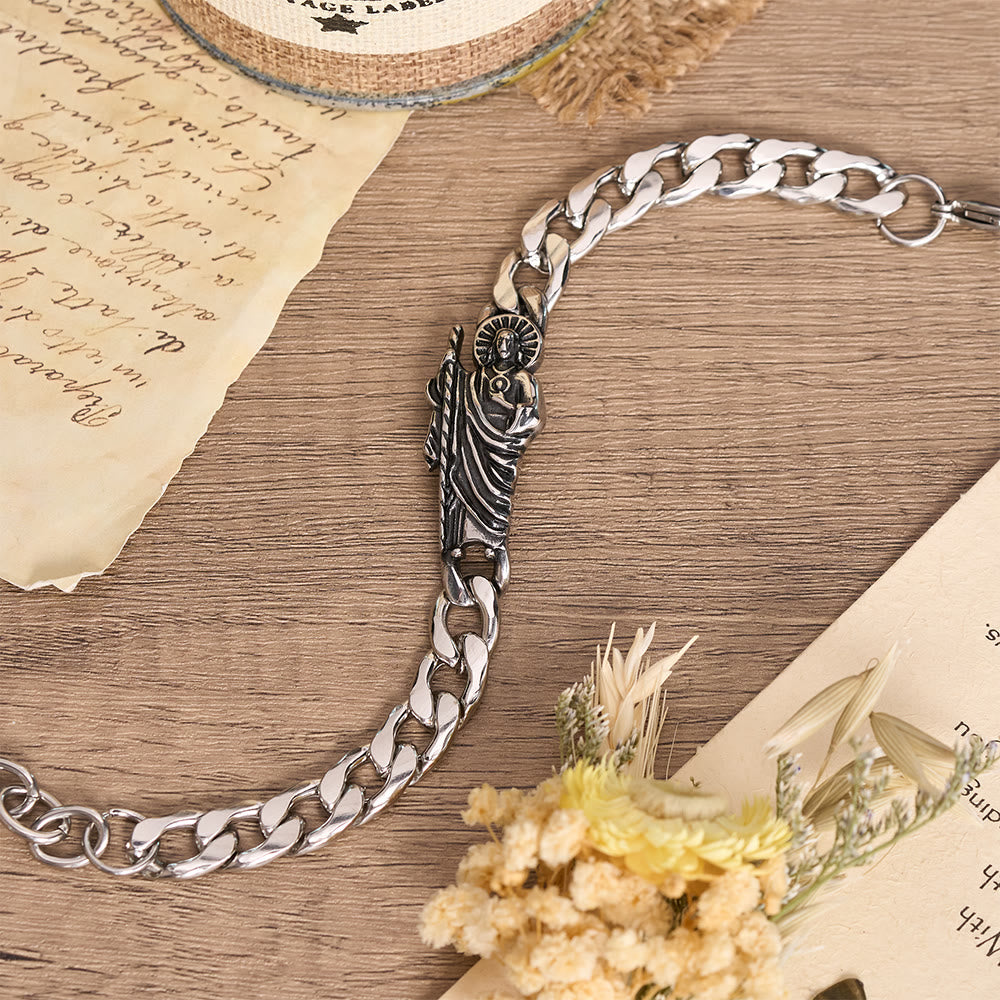 Christianartworkshop Antiqued Metal Chunky Curb Chain St.Jude & Framed Crucifix Bracelet - image 8