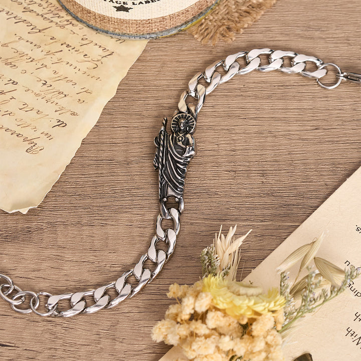 Christianartworkshop Antiqued Metal Chunky Curb Chain St.Jude & Framed Crucifix Bracelet - image 8