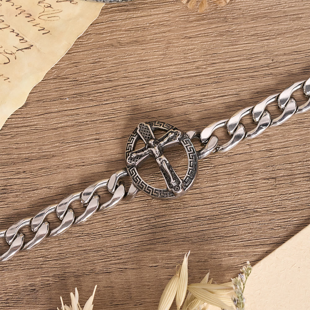 Christianartworkshop Antiqued Metal Chunky Curb Chain St.Jude & Framed Crucifix Bracelet - image 6