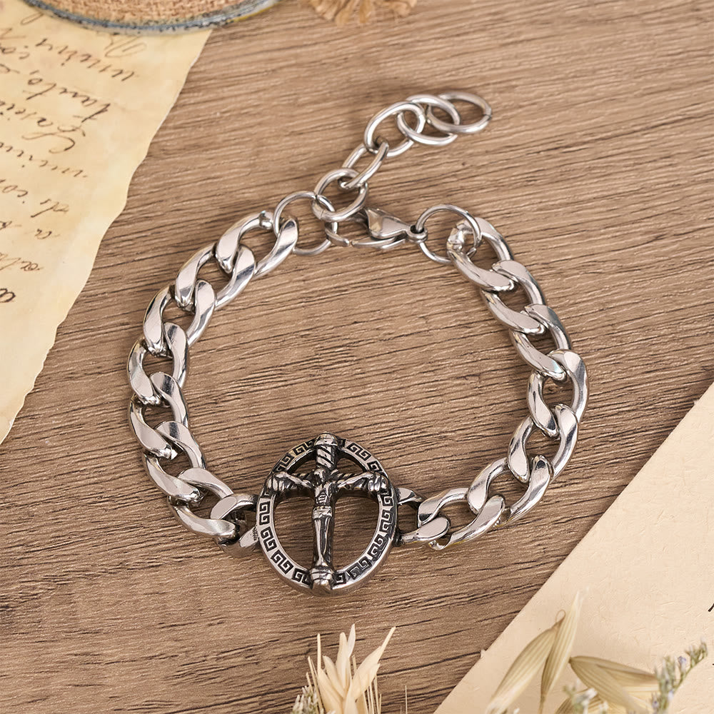 Christianartworkshop Antiqued Metal Chunky Curb Chain St.Jude & Framed Crucifix Bracelet - Crucifix B - image 3