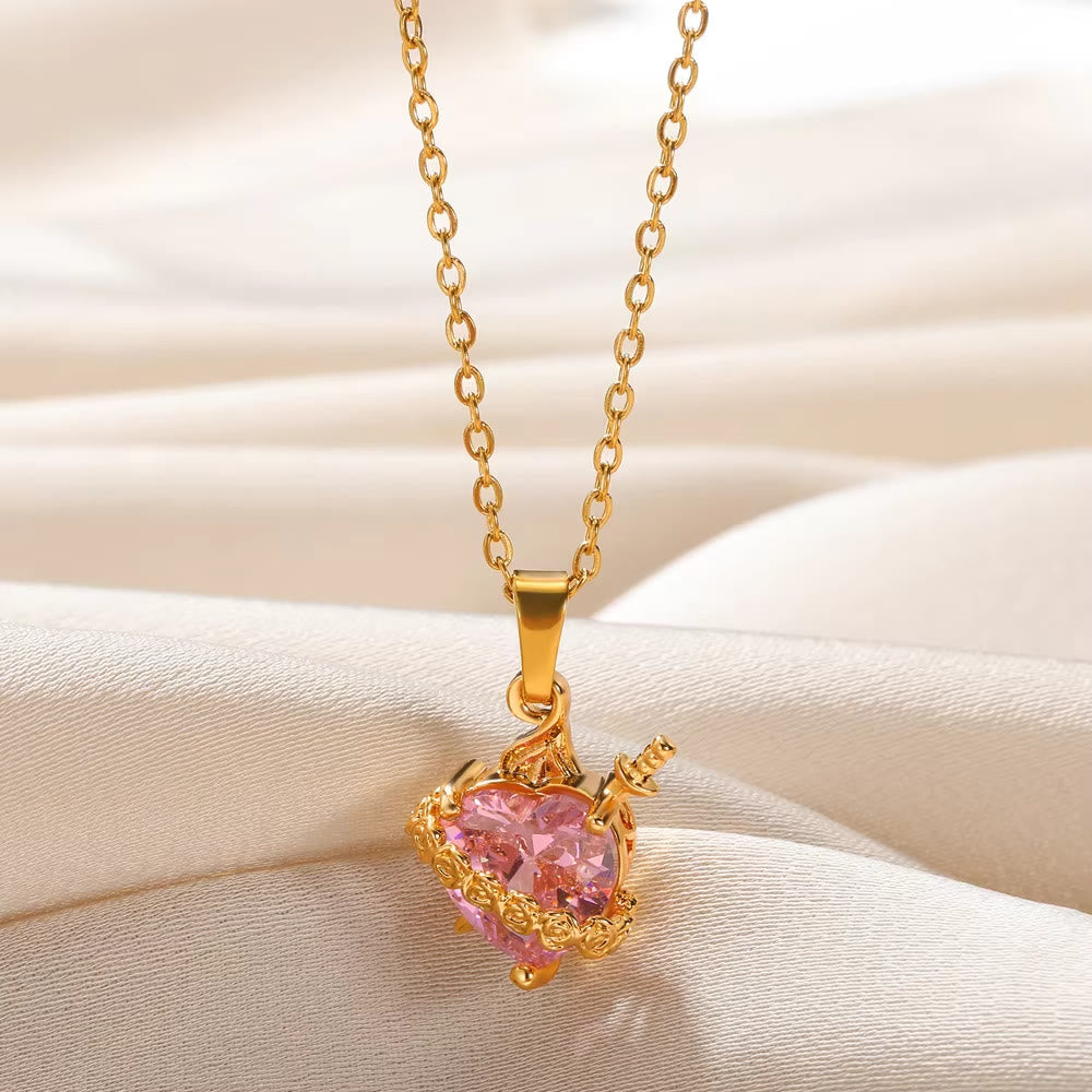 Christianartworkshop Pierced Heart Rose Dagger Pendant Necklace: Timeless Emblem of Sacred Vow and Devoted Affection - image 1