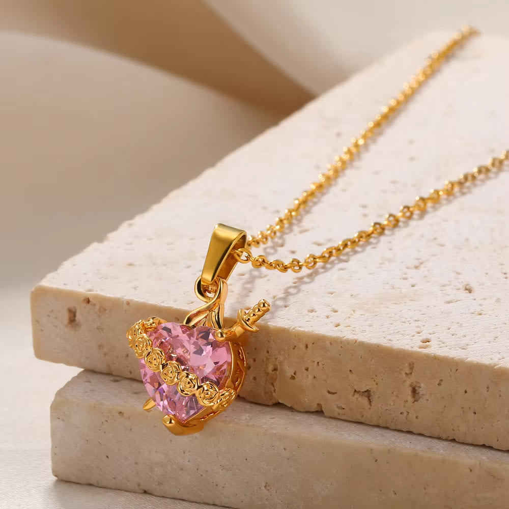 FREE Today: Pink Sacred Heart Rose Dagger Pendant Necklace: Timeless Emblem of Sacred Vow and Devoted Affection - Sacred Heart - image 0