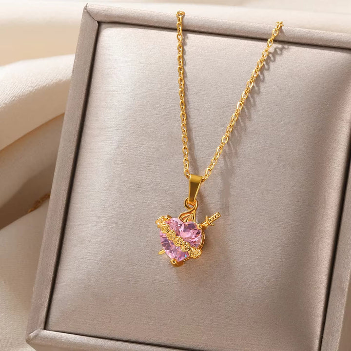 FREE Today: Pink Sacred Heart Rose Dagger Pendant Necklace: Timeless Emblem of Sacred Vow and Devoted Affection - image 3