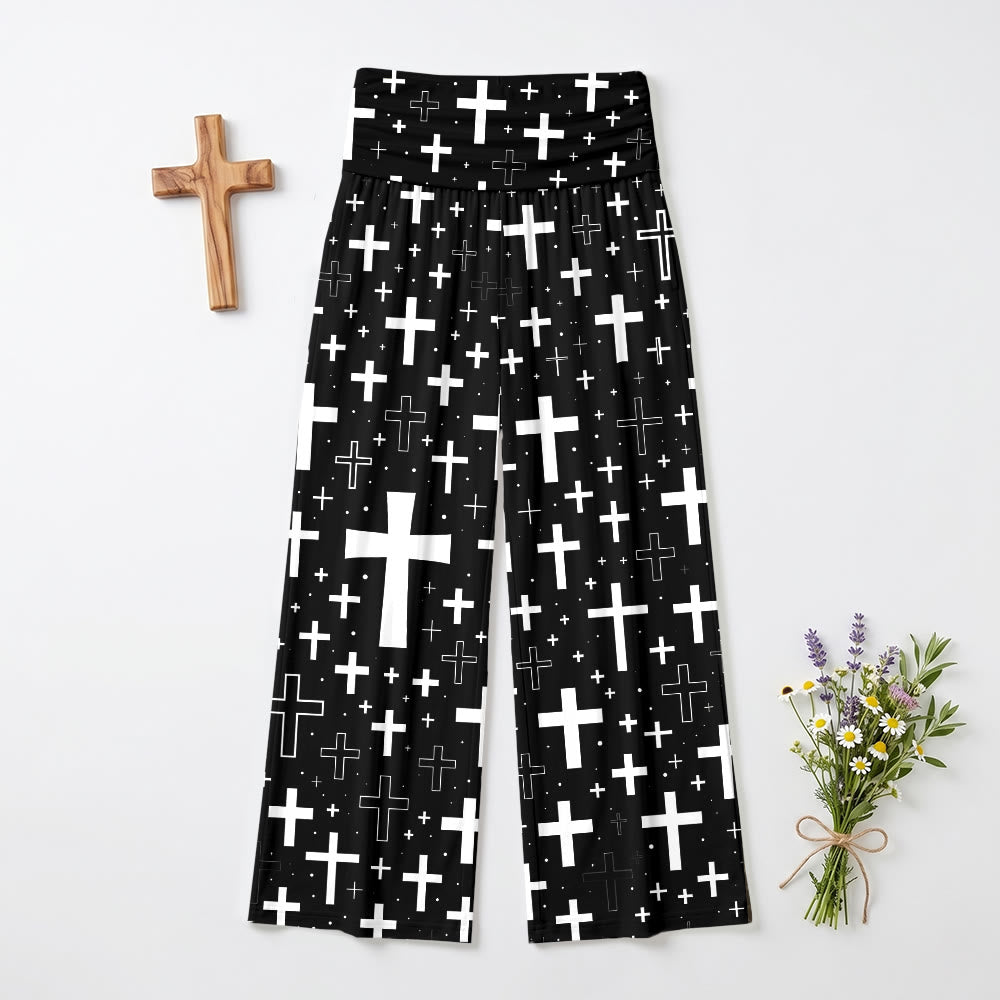 Christianartworkshop Scattered Mixed Outline Solid Cross All Over Print Soft Wide Leg Women’s Wide Leg Pants - 6XL - image 0