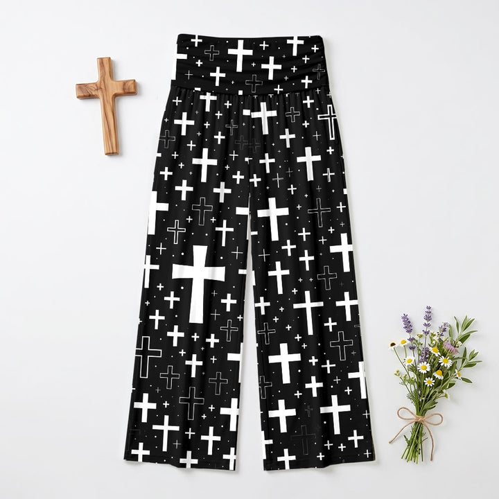 Christianartworkshop Scattered Mixed Outline Solid Cross All Over Print Soft Wide Leg Women’s Wide Leg Pants - 6XL - image 0