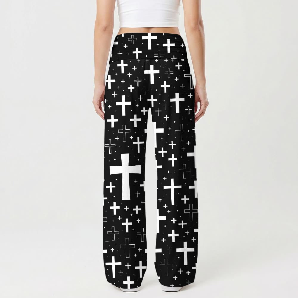 Christianartworkshop Scattered Mixed Outline Solid Cross All Over Print Soft Wide Leg Women’s Wide Leg Pants - image 2