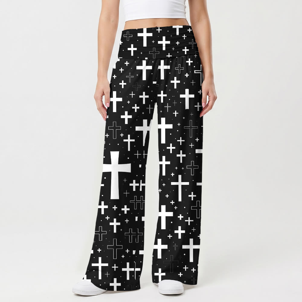 Christianartworkshop Scattered Mixed Outline Solid Cross All Over Print Soft Wide Leg Women’s Wide Leg Pants - image 1