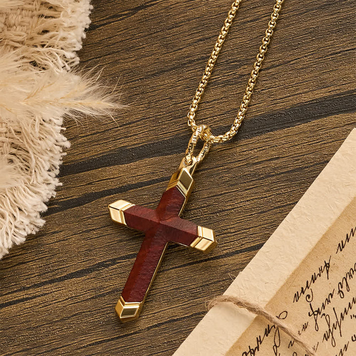 FREE Today: Two-Tone Stainless Steel Inlaid Solid Wood Cross Pendant Box Chain Necklace - image 8