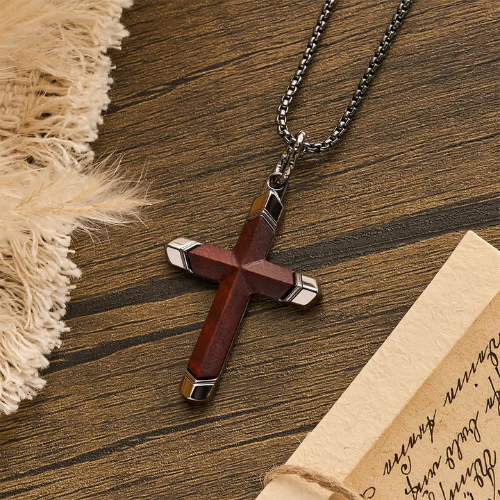 FREE Today: Multicolor Stainless Steel Inlaid Solid Wood Cross Pendant Box Chain Necklace - image 10