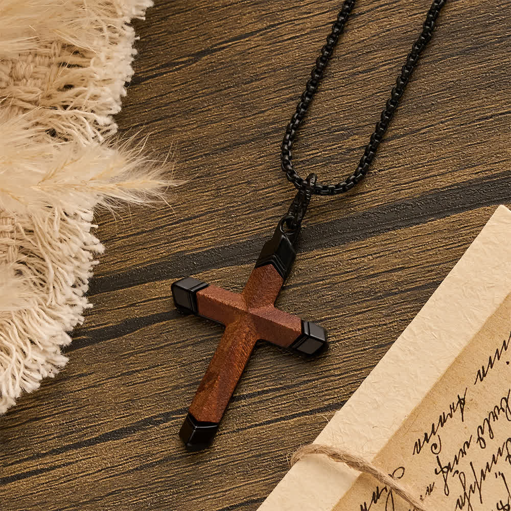 FREE Today: Multicolor Stainless Steel Inlaid Solid Wood Cross Pendant Box Chain Necklace - image 16