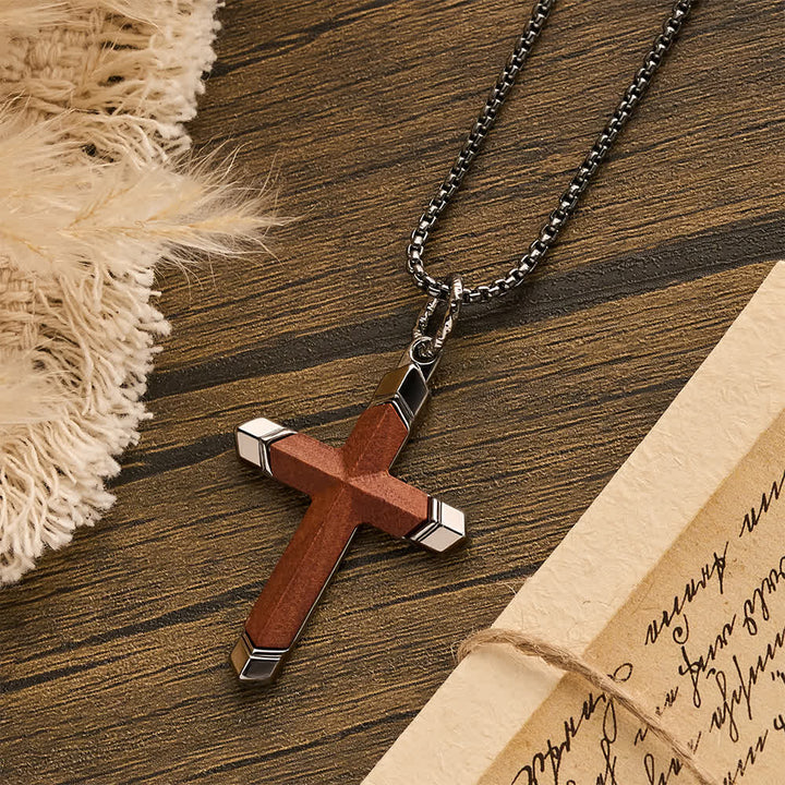 FREE Today: Multicolor Stainless Steel Inlaid Solid Wood Cross Pendant Box Chain Necklace - image 19