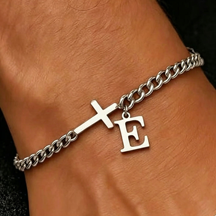 Christianartworkshop Letter Cross Curb Chain Bracelet: Personalized Emblem of Steadfast Heavenly Faith - E - image 6