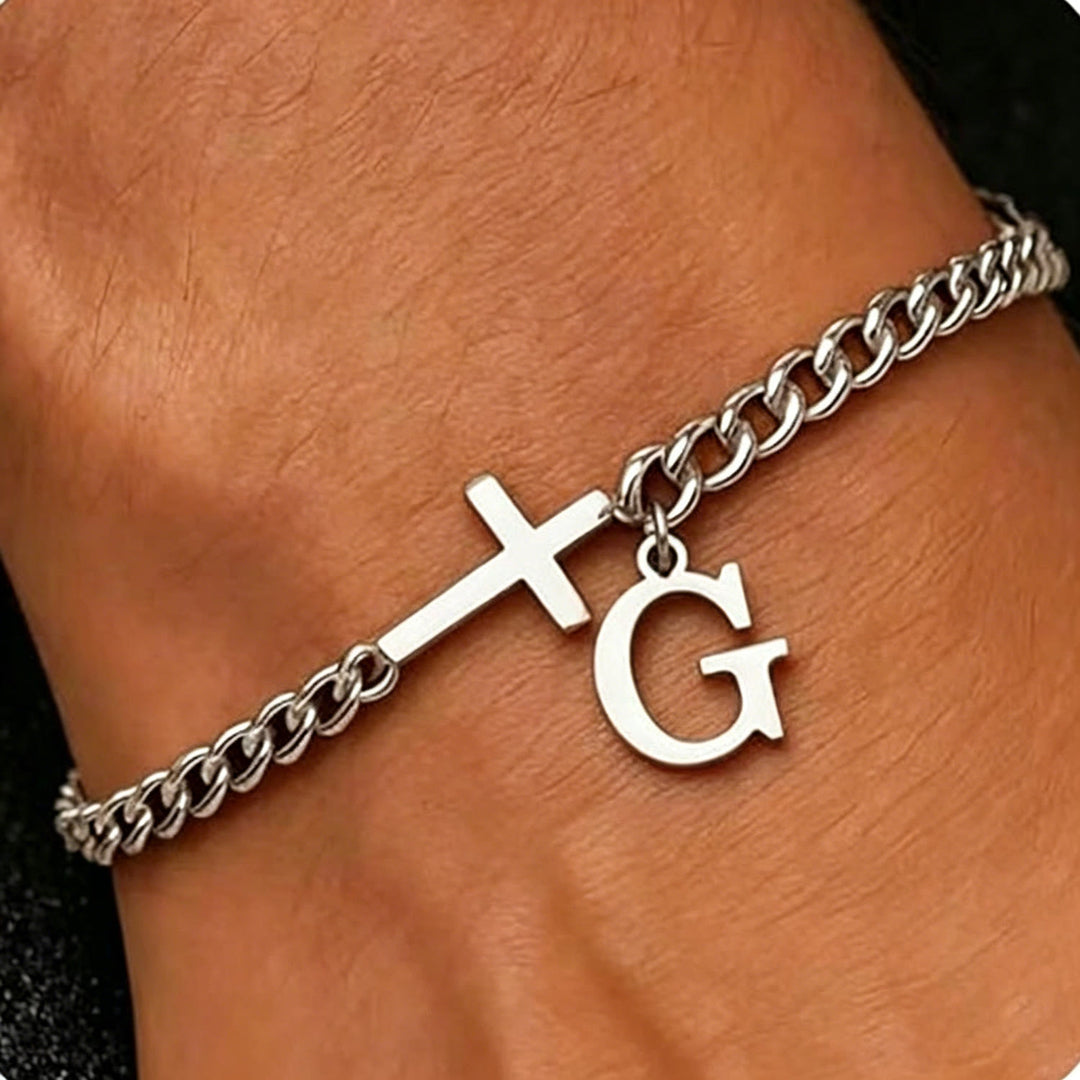 Christianartworkshop Letter Cross Curb Chain Bracelet: Personalized Emblem of Steadfast Heavenly Faith - G - image 8