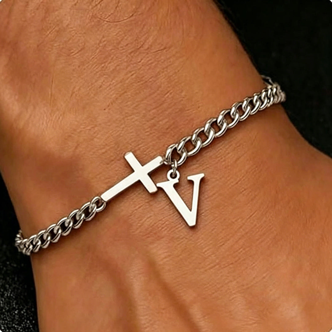 FREE Today: Letter Cross Curb Chain Bracelet: Personalized Emblem of Steadfast Heavenly Faith - V - image 23
