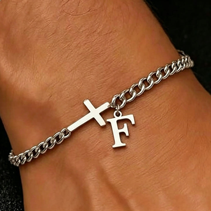 Christianartworkshop Letter Cross Curb Chain Bracelet: Personalized Emblem of Steadfast Heavenly Faith - F - image 5