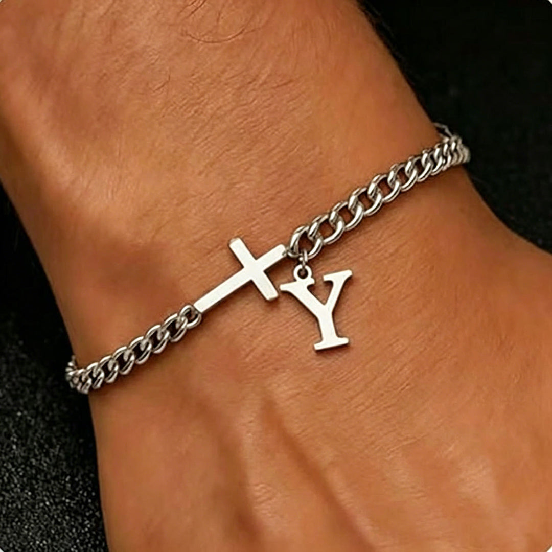 Christianartworkshop Letter Cross Curb Chain Bracelet: Personalized Emblem of Steadfast Heavenly Faith - Y - image 24