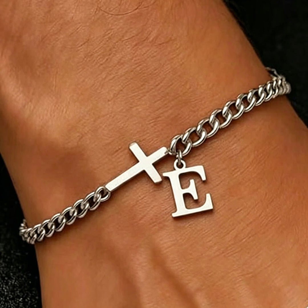 FREE Today: Letter Cross Curb Chain Bracelet: Personalized Emblem of Steadfast Heavenly Faith - E - image 6